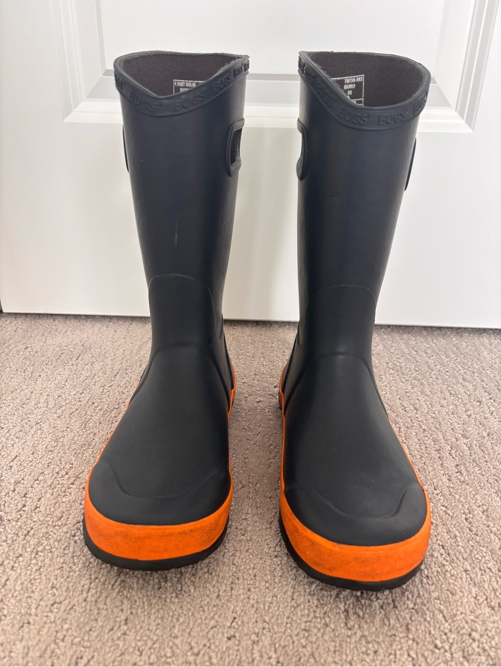 Bogs Kid’s Navy Rain Boots with Orange Accents